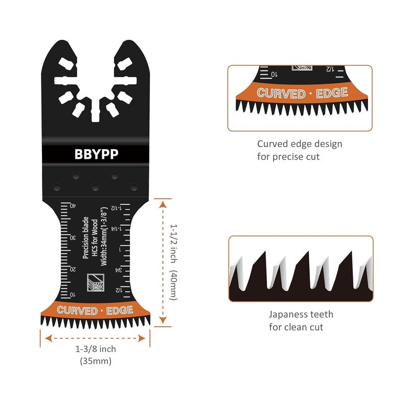 BBYPP 7pcs Curved Japanese Tooth Oscillating Saw Blades, Curved Edge Oscillating Multitool Blades Clean Cut for Wood, Plastic - Image 2